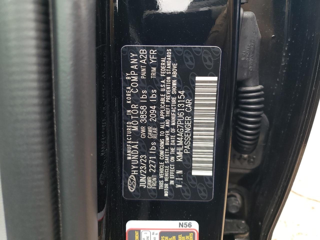 2023 HYUNDAI ELANTRA SEL VIN:KMHLM4AG7PU613154