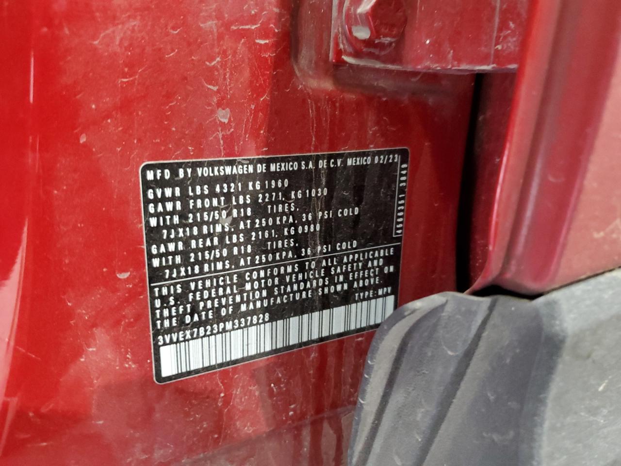 2023 VOLKSWAGEN TAOS SE VIN:3VVEX7B23PM337828