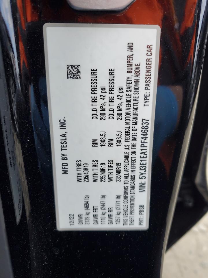 2023 TESLA MODEL 3 VIN:5YJ3E1EA1PF446837