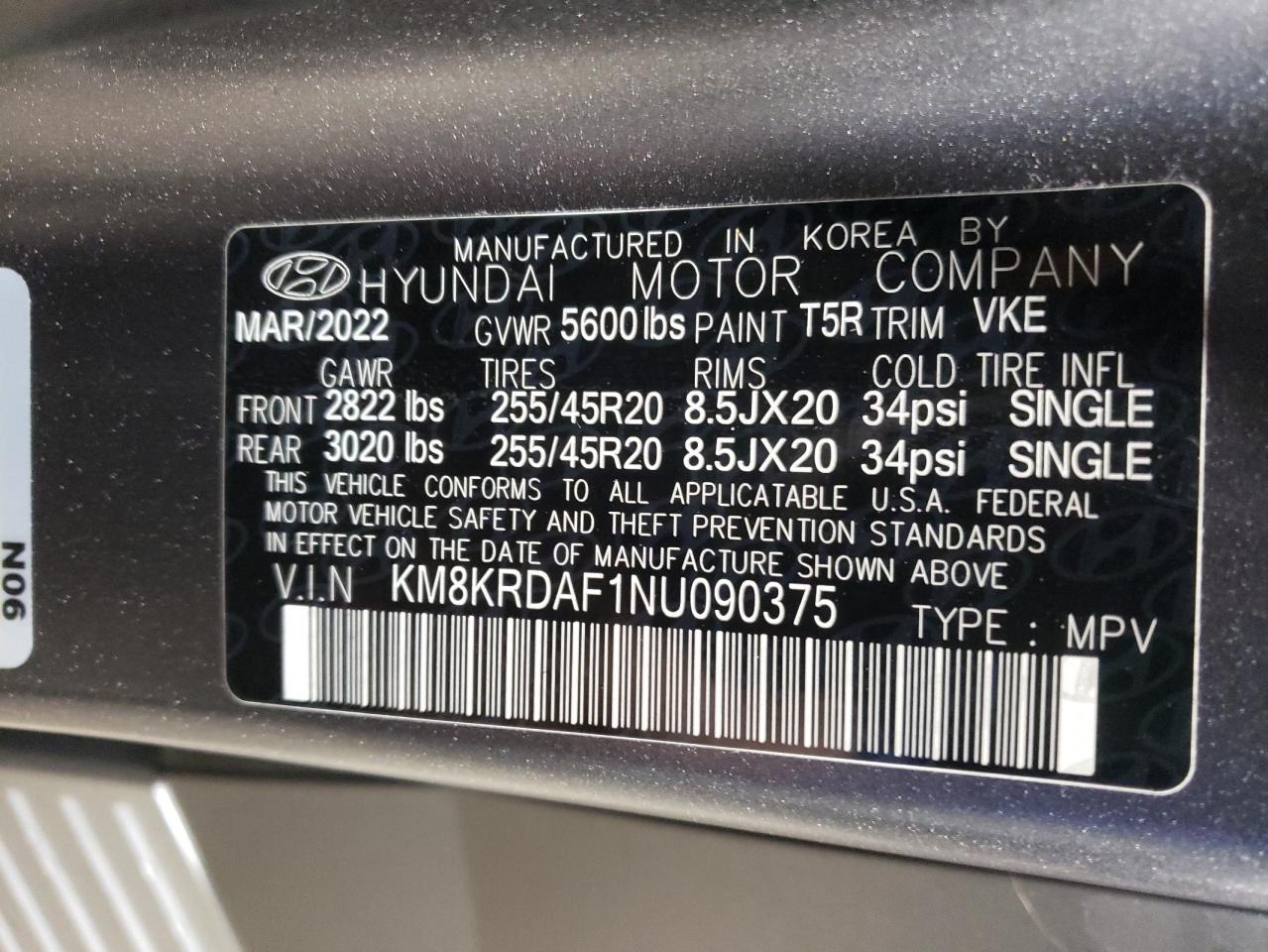 2022 HYUNDAI IONIQ 5 LIMITED VIN:KM8KRDAF1NU090375