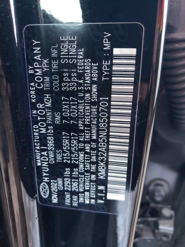 2022 HYUNDAI KONA SEL VIN:KM8K32AB5NU850701