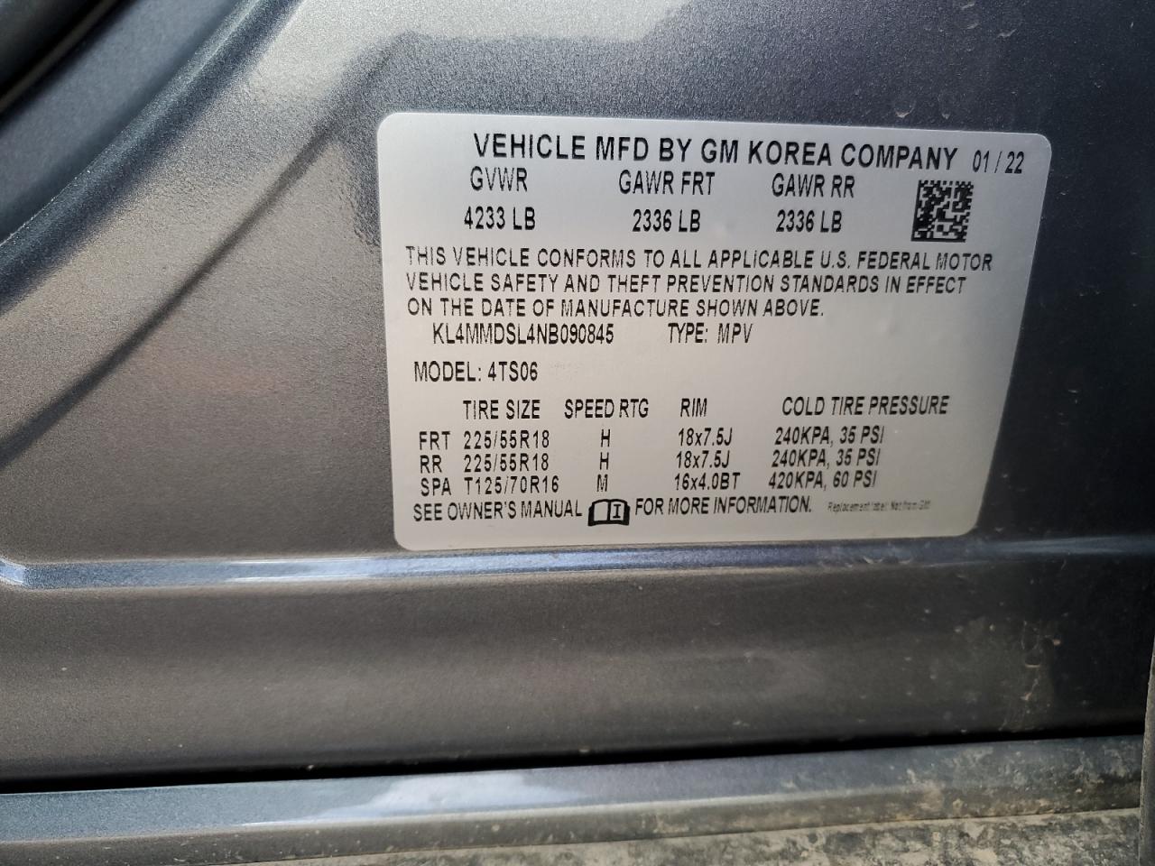 2022 BUICK ENCORE GX SELECT VIN:KL4MMDSL4NB090845