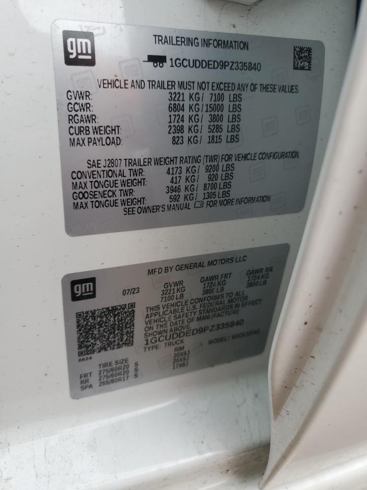 2023 CHEVROLET SILVERADO K1500 LT VIN:1GCUDDED9PZ335840