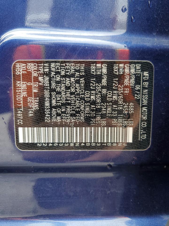 2022 NISSAN ROGUE SV VIN:JN8BT3BB4NW336422