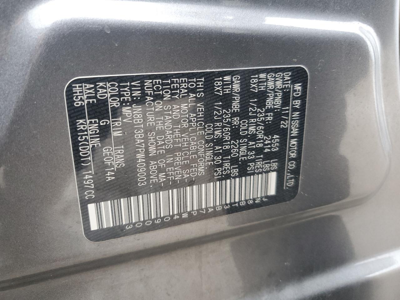 2023 NISSAN ROGUE SV VIN:JN8BT3BA7PW409003