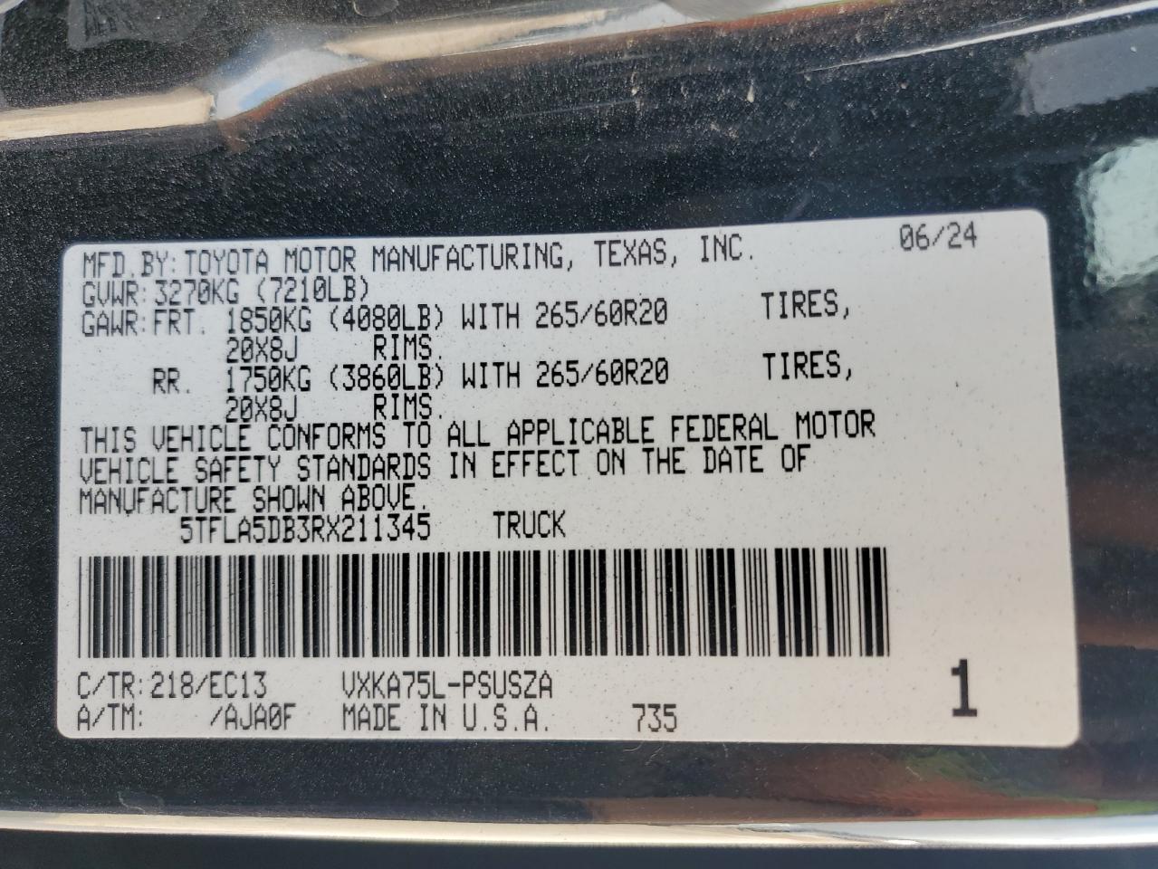 2024 TOYOTA TUNDRA CREWMAX SR VIN:5TFLA5DB3RX211345