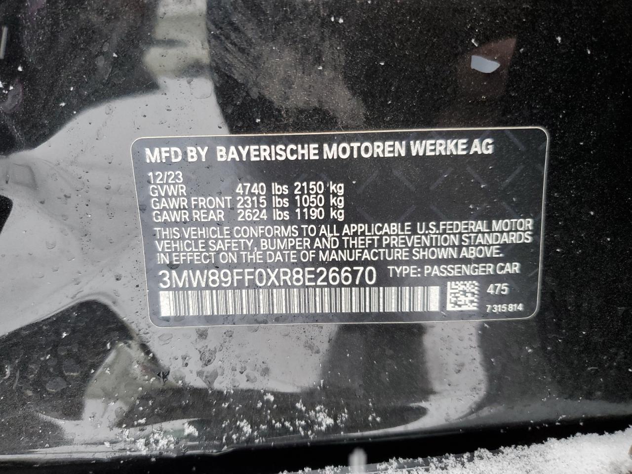 2024 BMW 330XI VIN:3MW89FF0XR8E26670