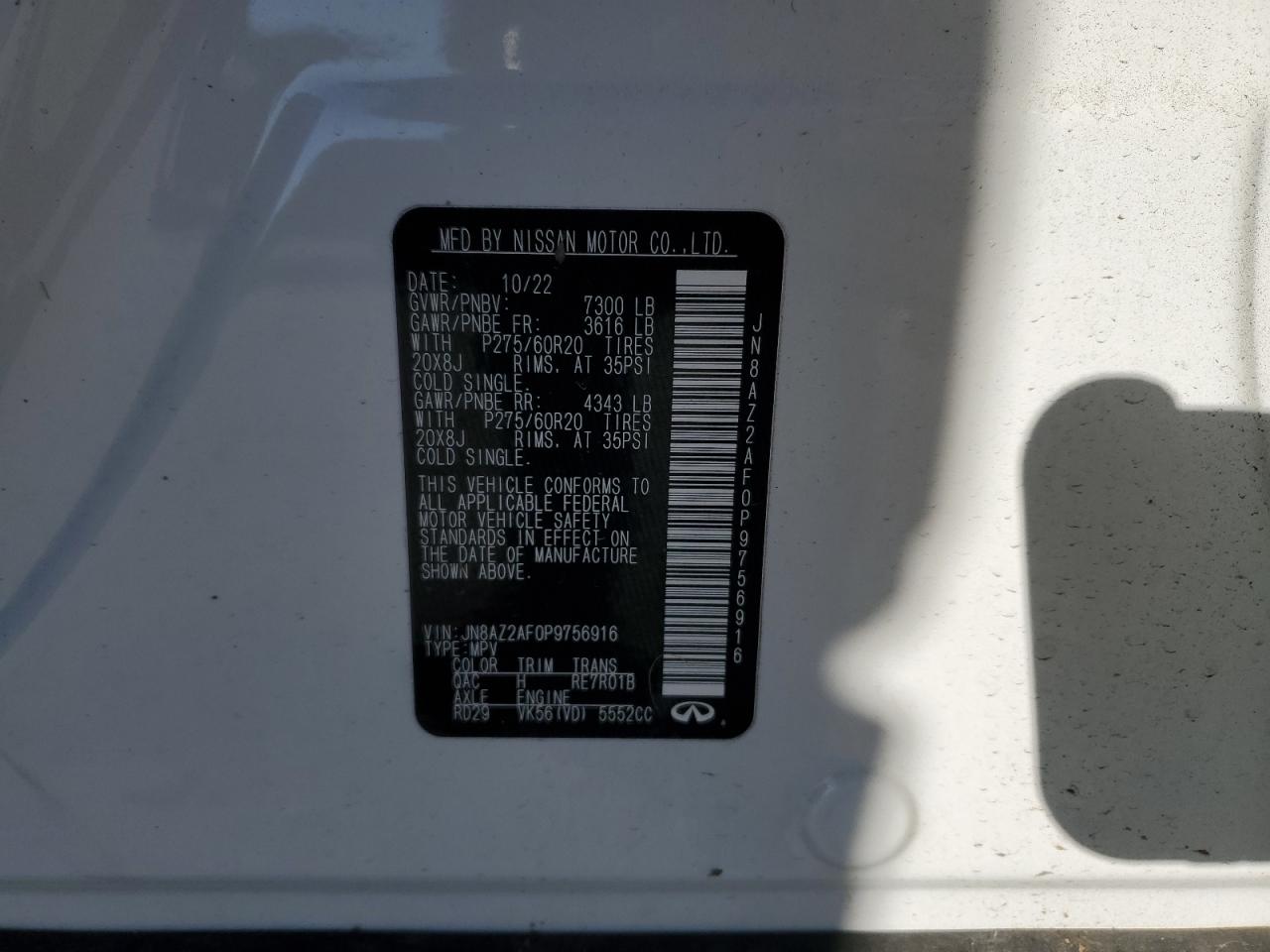 2023 INFINITI QX80 LUXE VIN:JN8AZ2AF0P9756916