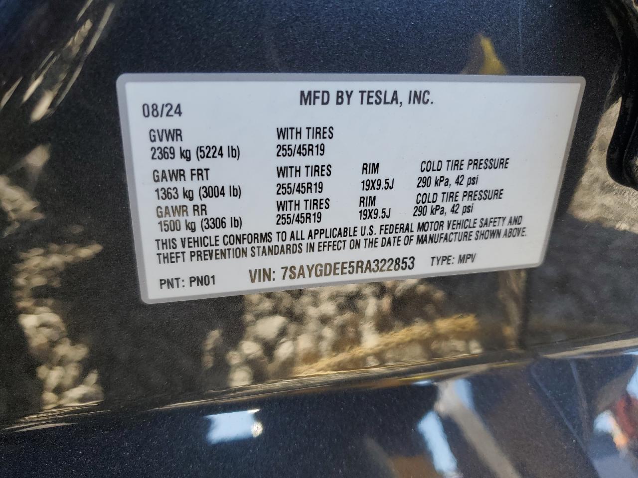 2024 TESLA MODEL Y VIN:7SAYGDEE5RA322853