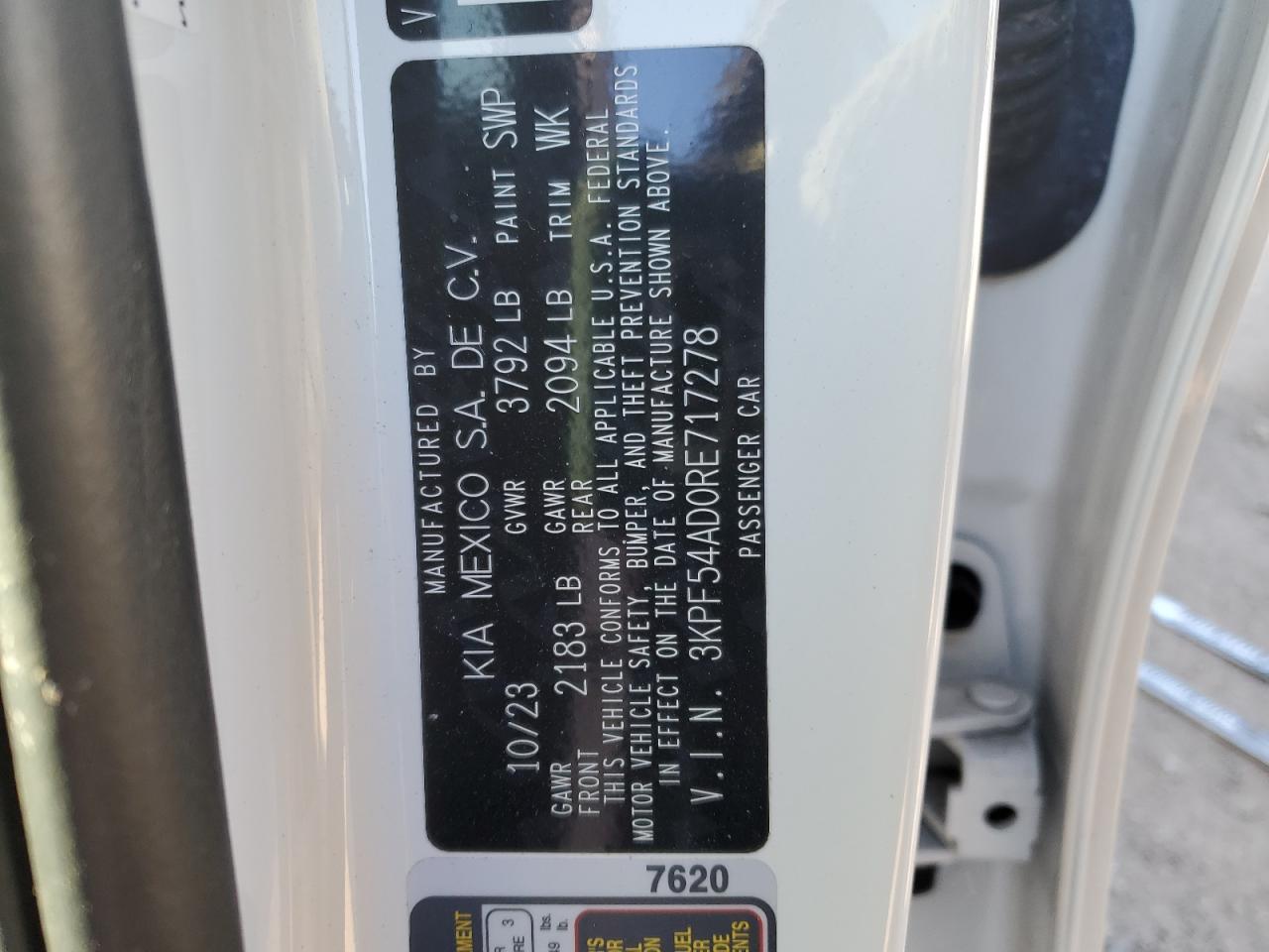 2024 KIA FORTE GT LINE VIN:3KPF54AD0RE717278