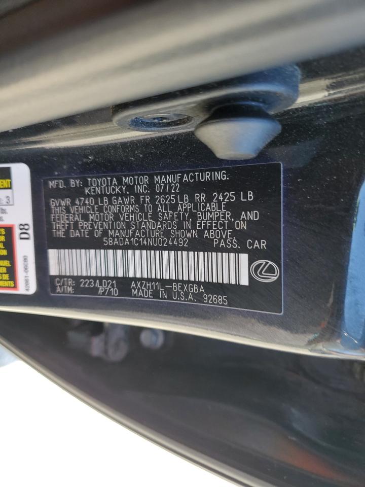 2022 LEXUS ES 300H BASE VIN:58ADA1C14NU024492