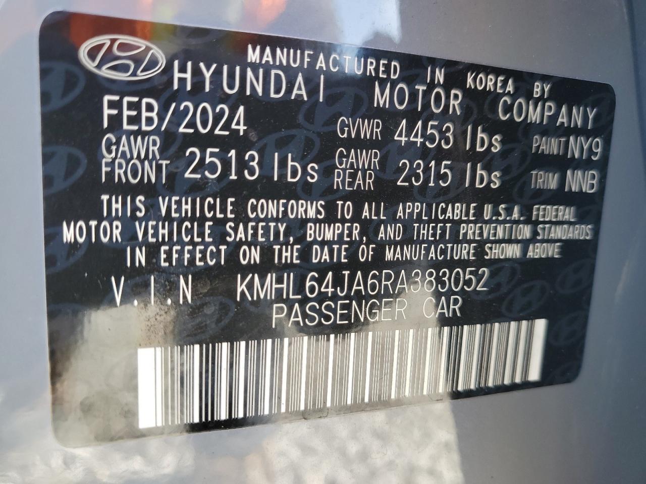 2024 HYUNDAI SONATA SEL VIN:KMHL64JA6RA383052