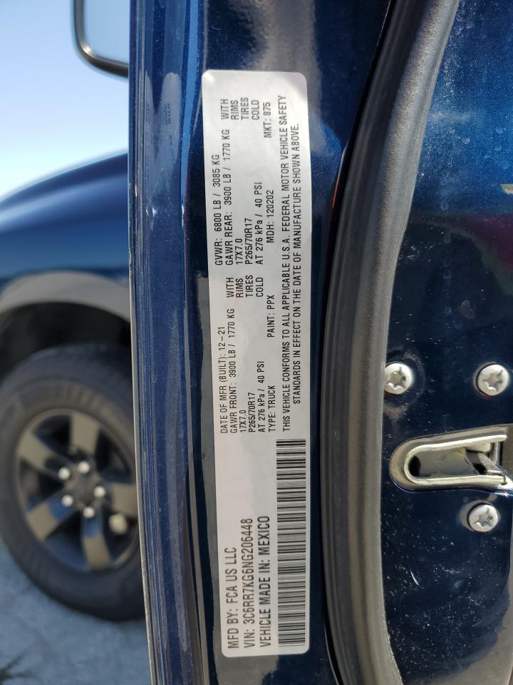 2022 RAM 1500 CLASSIC TRADESMAN VIN:3C6RR7KG6NG206448