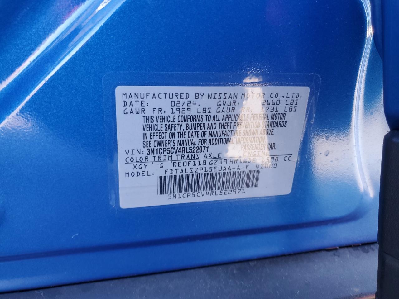 2024 NISSAN KICKS SV VIN:3N1CP5CV4RL522971