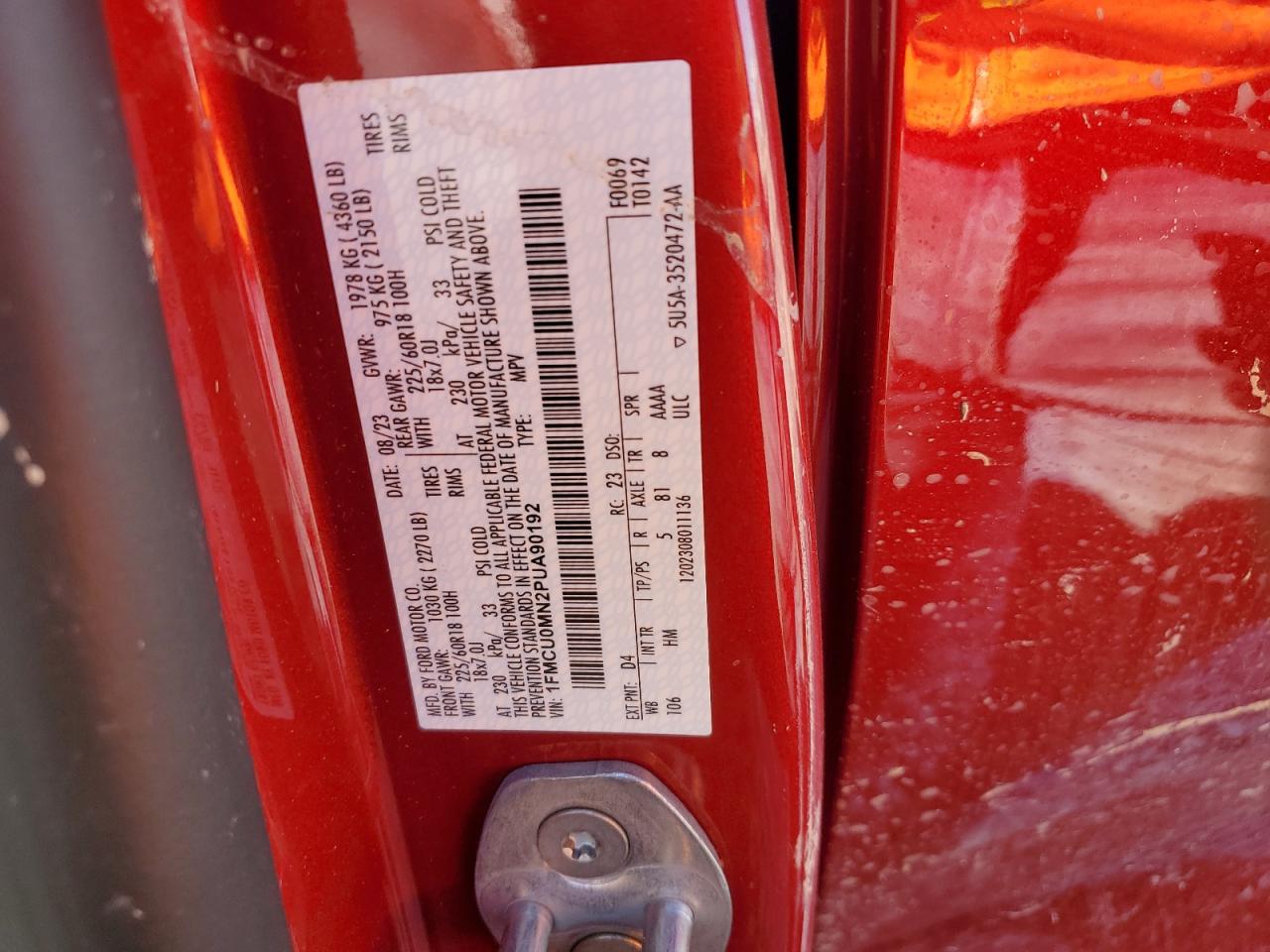 2023 FORD ESCAPE ST LINE VIN:1FMCU0MN2PUA90192
