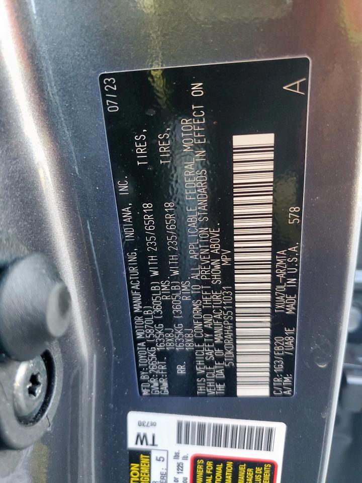 2023 TOYOTA HIGHLANDER L VIN:5TDKDRAH4PS511031