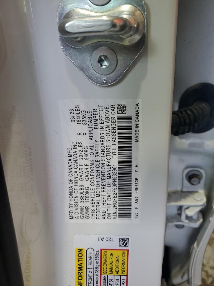 2023 HONDA CIVIC SPORT VIN:2HGFE2F59PH532901