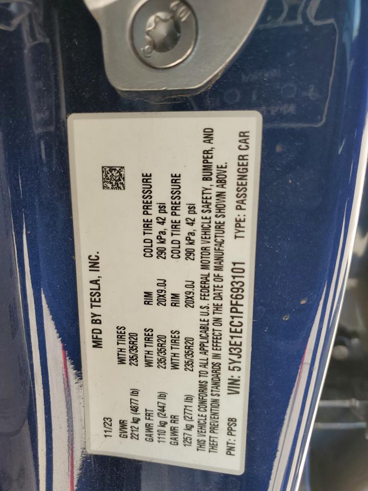 2023 TESLA MODEL 3 VIN:5YJ3E1EC1PF693101