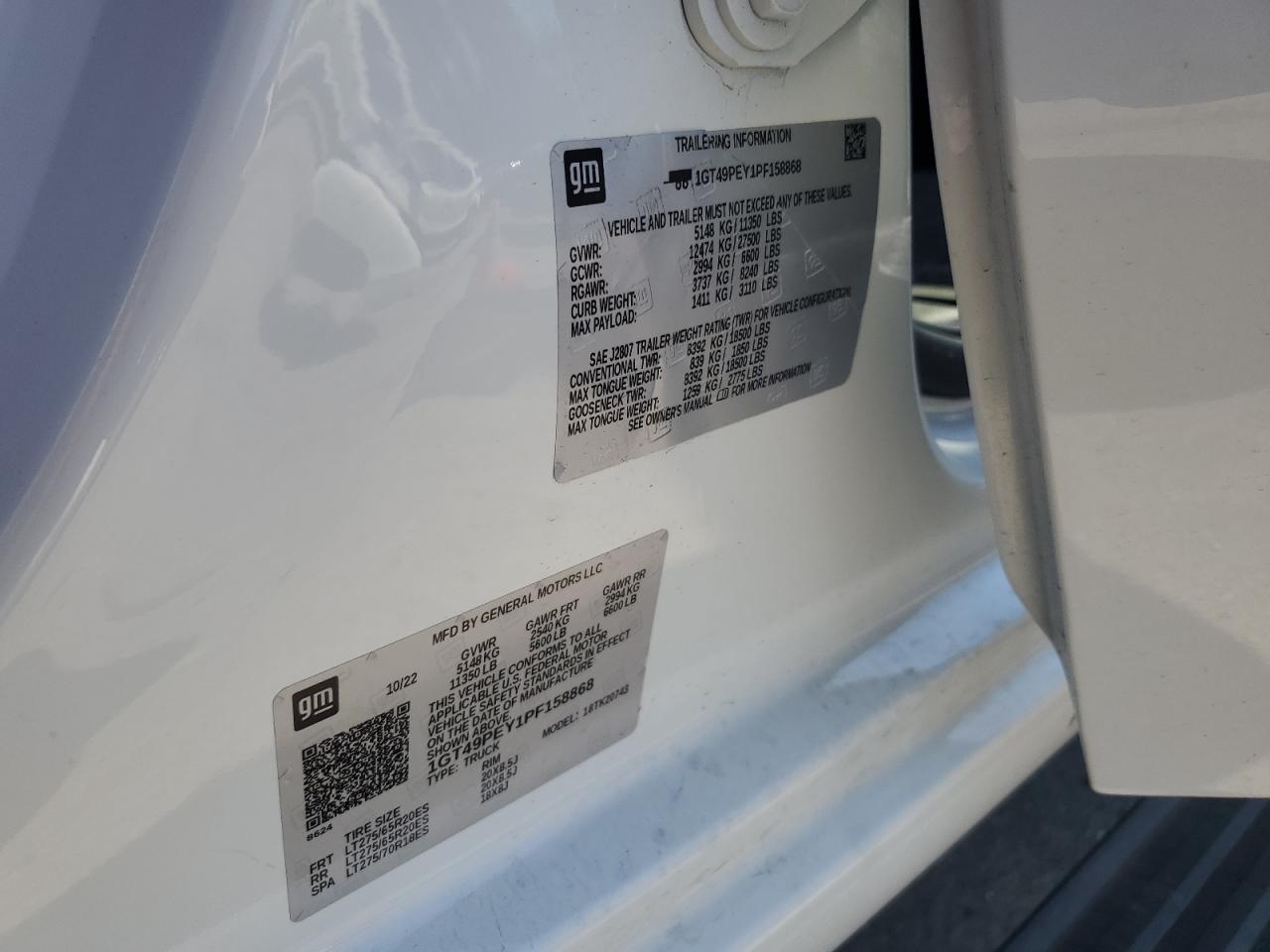 2023 GMC SIERRA K2500 AT4 VIN:1GT49PEY1PF158868