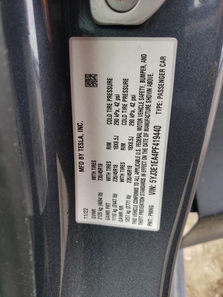 2023 TESLA MODEL 3 VIN:5YJ3E1EA4PF419440