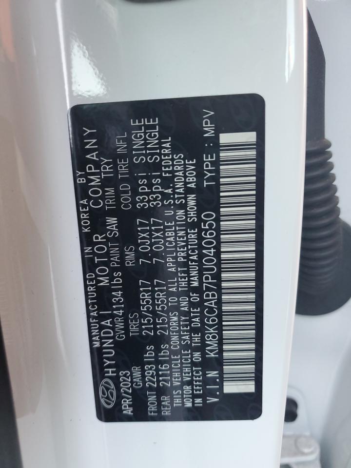 2023 HYUNDAI KONA SEL VIN:KM8K6CAB7PU040650