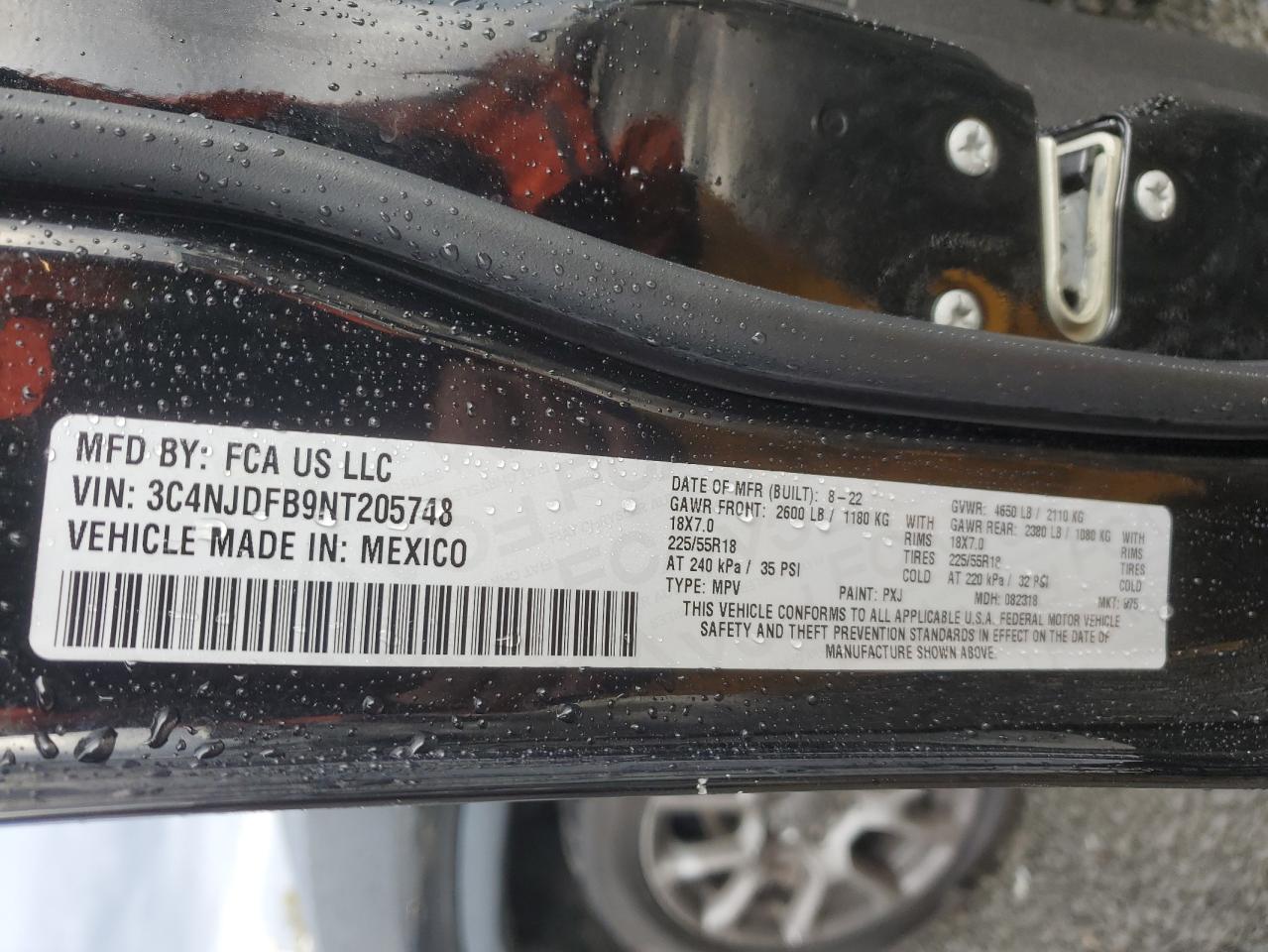 2022 JEEP COMPASS LATITUDE LUX VIN:3C4NJDFB9NT205748