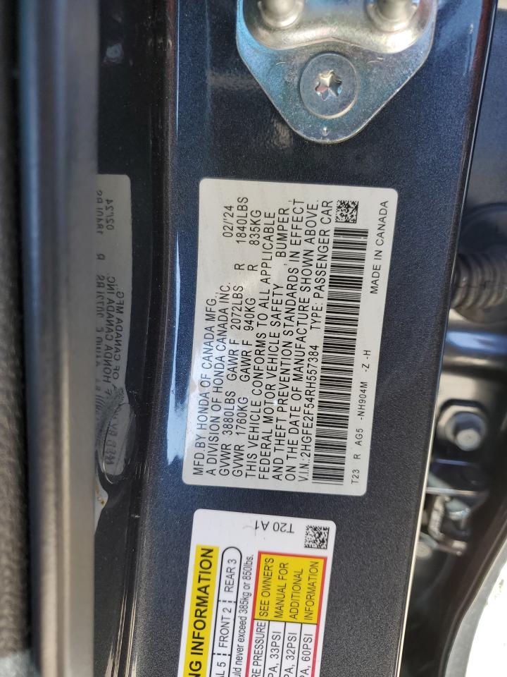 2024 HONDA CIVIC SPORT VIN:2HGFE2F54RH557384