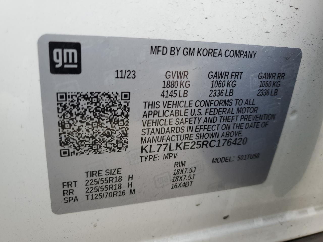 2024 CHEVROLET TRAX ACTIV VIN:KL77LKE25RC176420