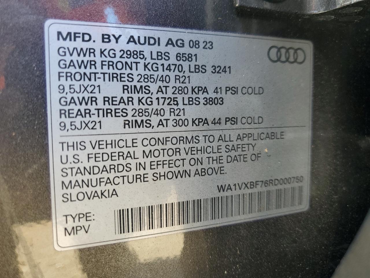2024 AUDI Q7 PRESTIGE VIN:WA1VXBF76RD000750