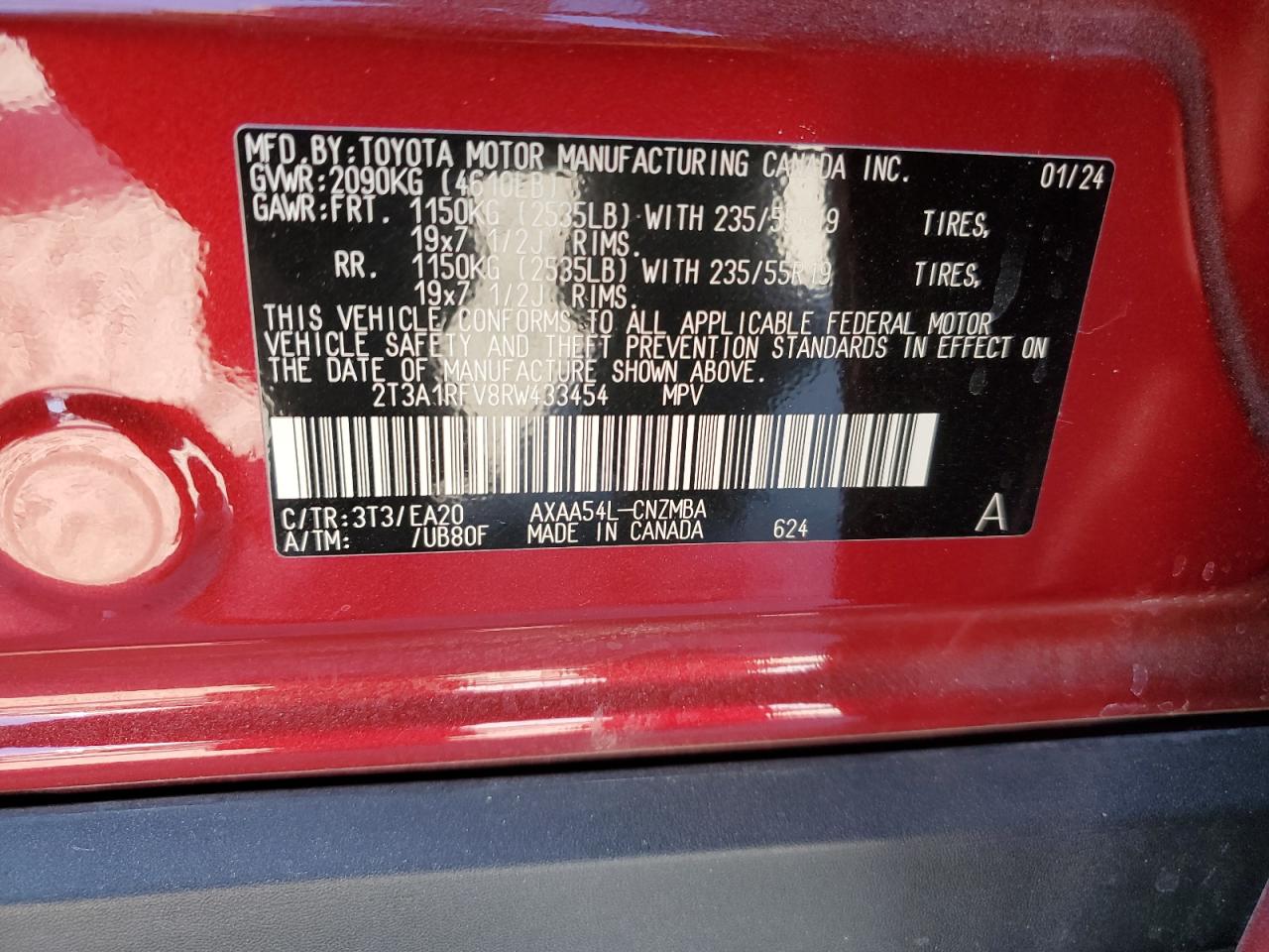 2024 TOYOTA RAV4 XLE PREMIUM VIN:2T3A1RFV8RW433454