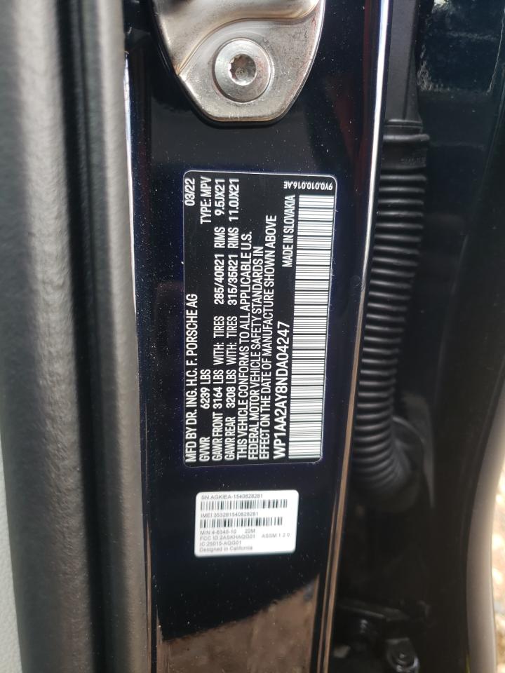 2022 PORSCHE CAYENNE VIN:WP1AA2AY8NDA04247