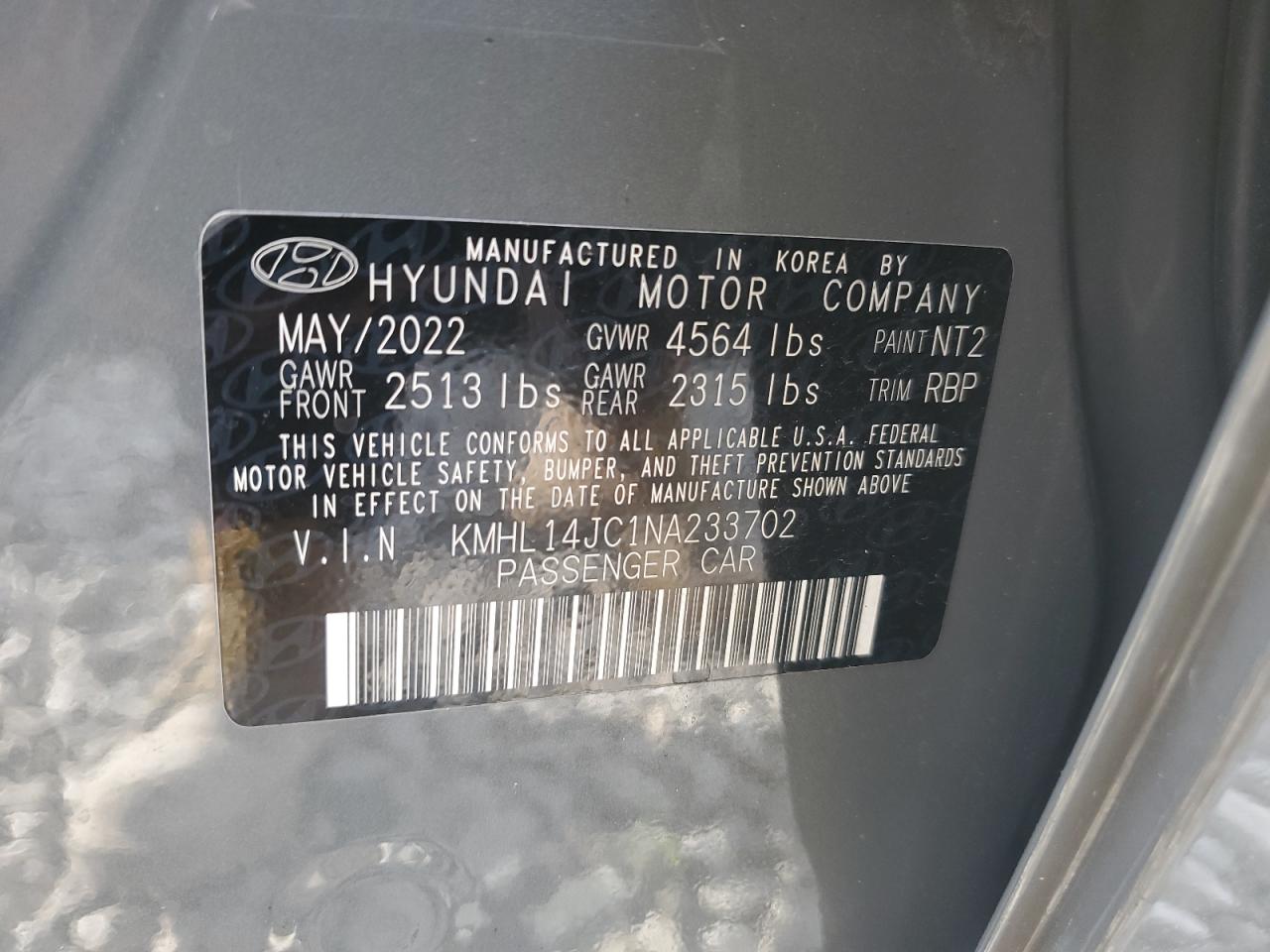 2022 HYUNDAI SONATA N LINE VIN:KMHL14JC1NA233702