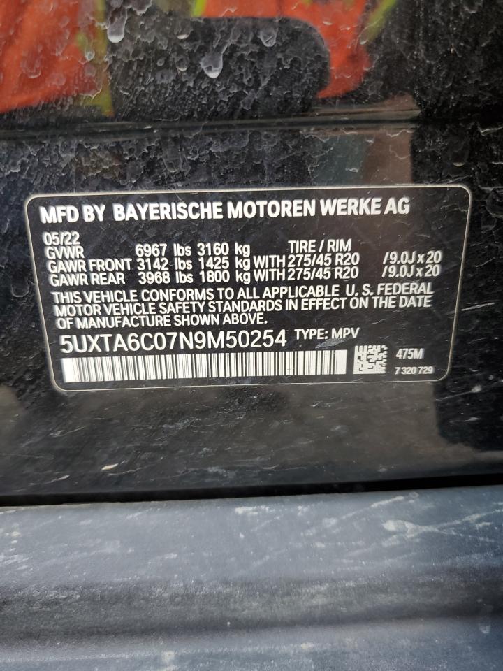 2022 BMW X5 XDRIVE45E VIN:5UXTA6C07N9M50254