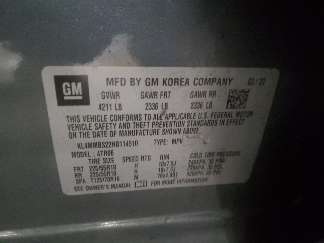 2022 BUICK ENCORE GX PREFERRED VIN:KL4MMBS22NB114510