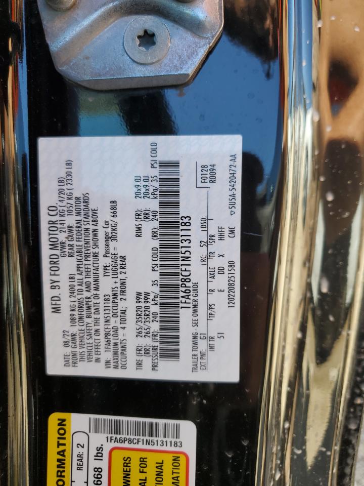2022 FORD MUSTANG GT VIN:1FA6P8CF1N5131183