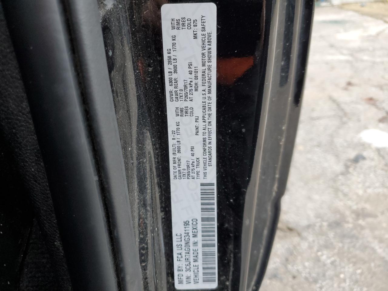 2022 RAM 1500 CLASSIC TRADESMAN VIN:3C6JR7AG0NG341195