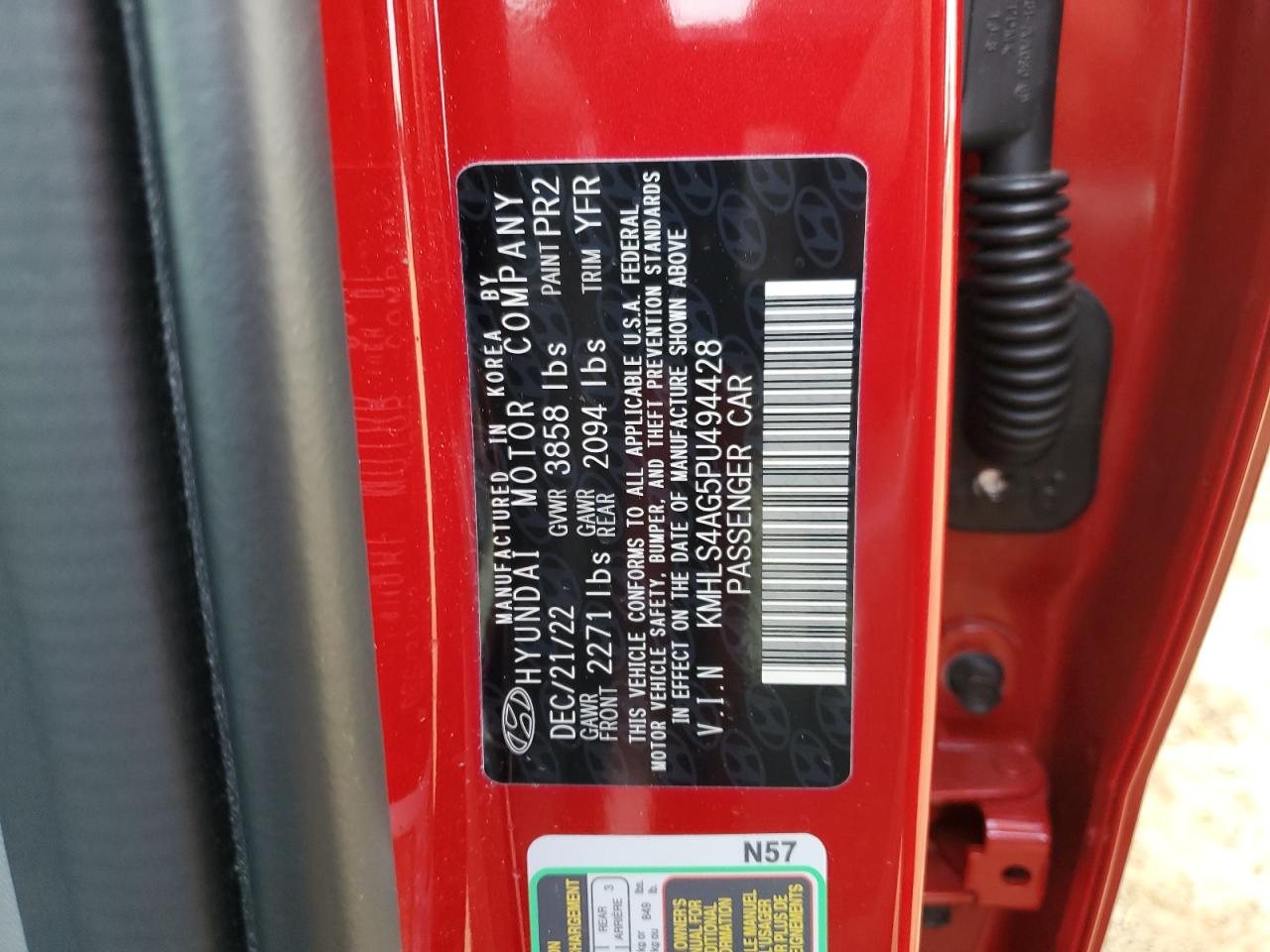 2023 HYUNDAI ELANTRA SEL VIN:KMHLS4AG5PU494428