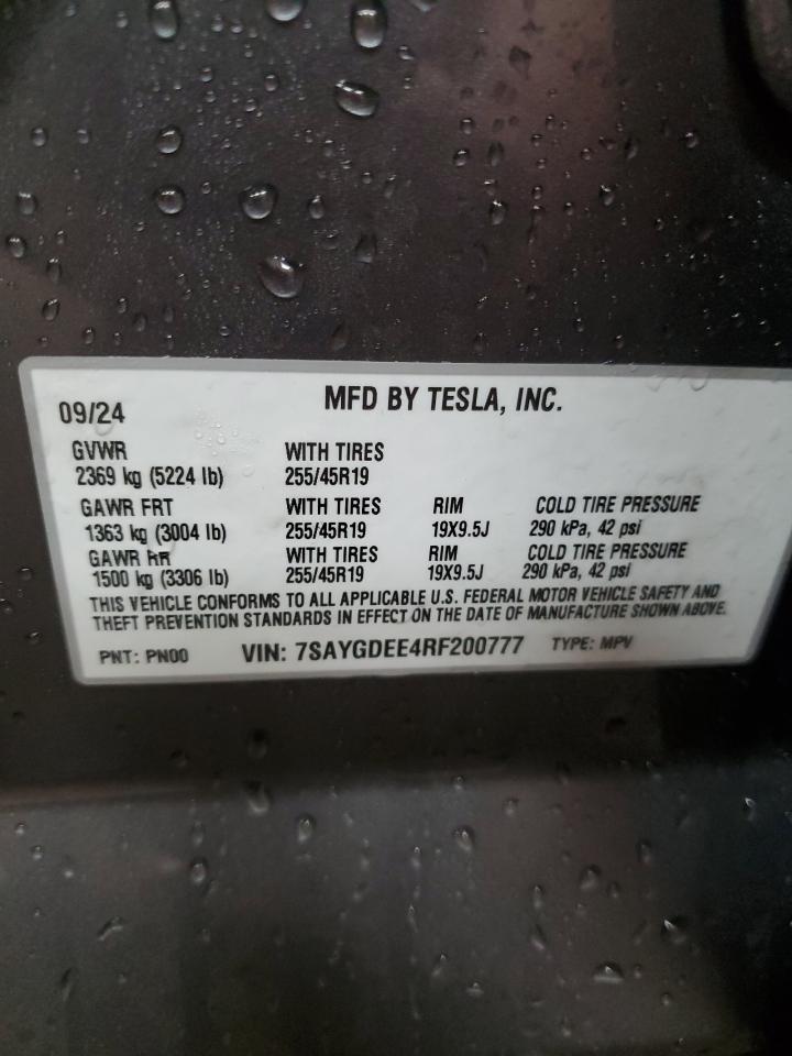 2024 TESLA MODEL Y VIN:7SAYGDEE4RF200777