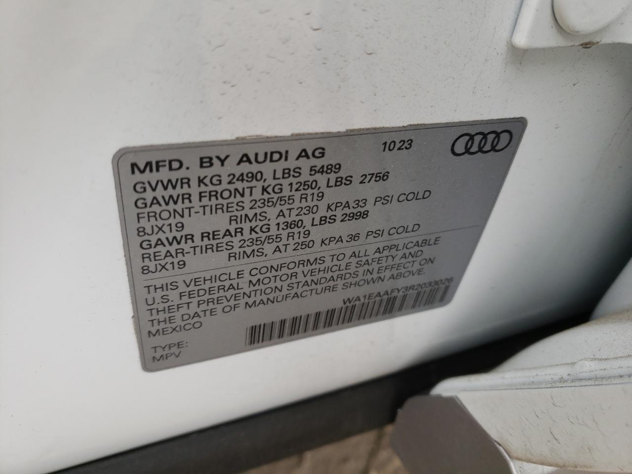 2024 AUDI Q5 PREMIUM PLUS 45 VIN:WA1EAAFY3R2033026