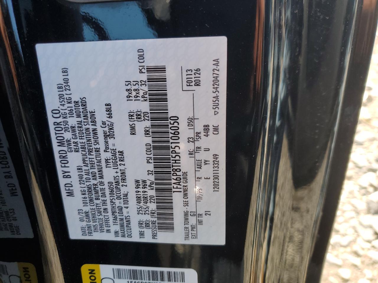 2023 FORD MUSTANG VIN:1FA6P8TH5P5106050