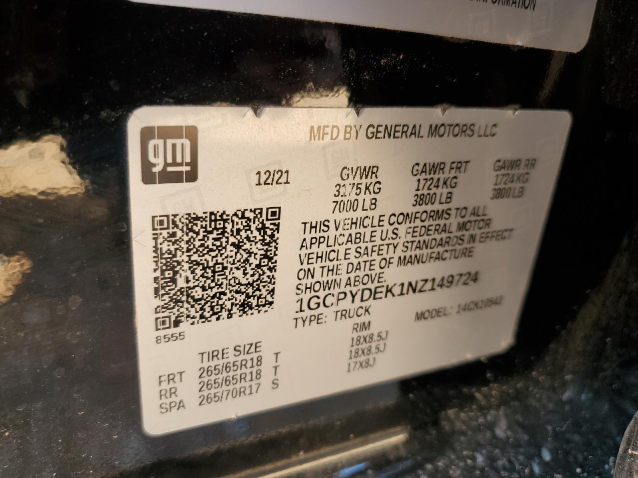 2022 CHEVROLET SILVERADO LTD K1500 LT VIN:1GCPYDEK1NZ149724