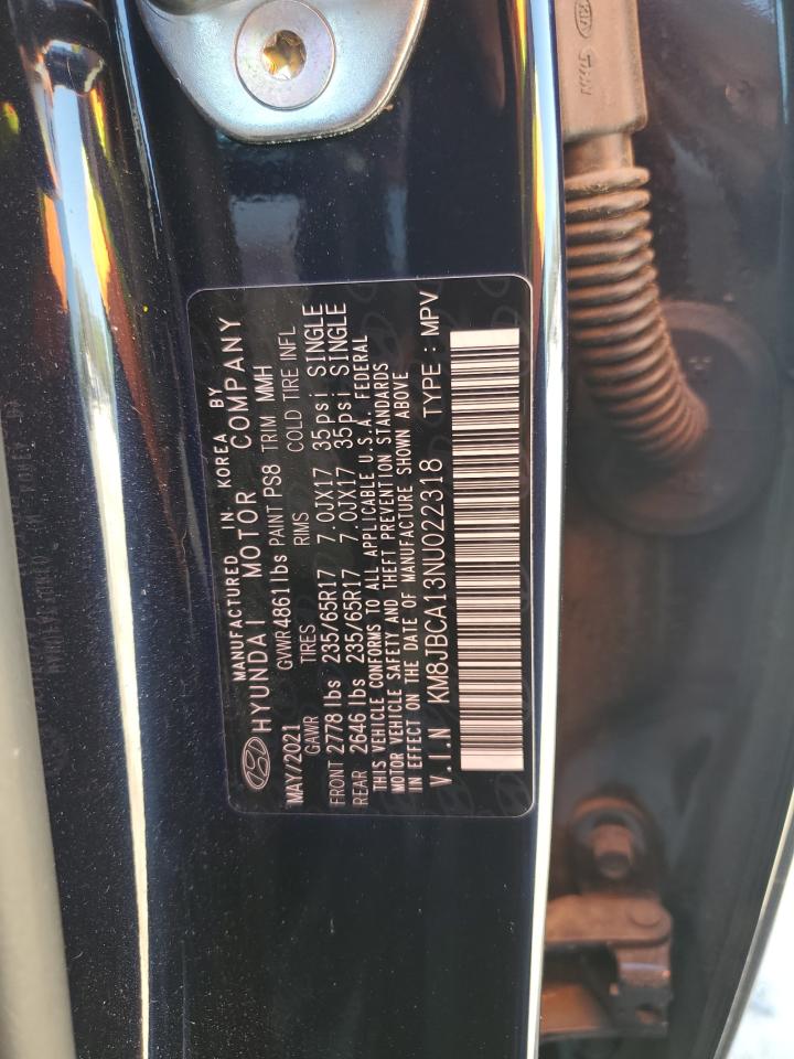 2022 HYUNDAI TUCSON BLUE VIN:KM8JBCA13NU022318