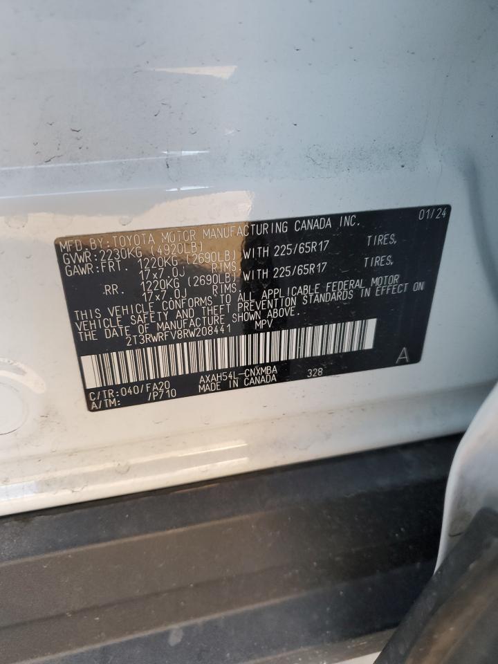 2024 TOYOTA RAV4 XLE VIN:2T3RWRFV8RW208441