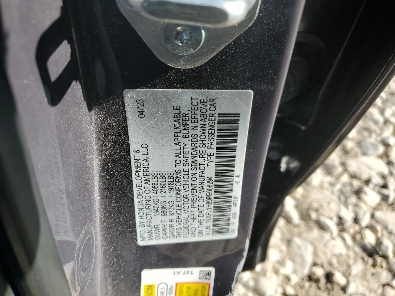 2023 HONDA CIVIC SPORT TOURING VIN:19XFL1H80PE008294