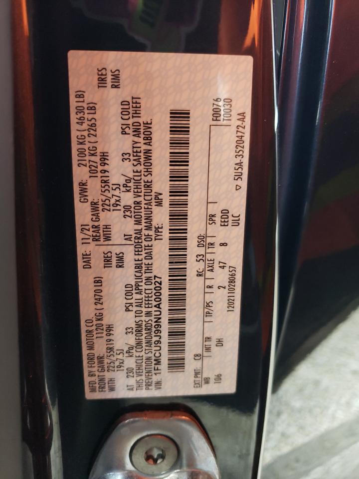 2022 FORD ESCAPE TITANIUM VIN:1FMCU9J99NUA00027