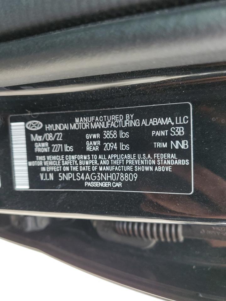 2022 HYUNDAI ELANTRA SEL VIN:5NPLS4AG3NH078809