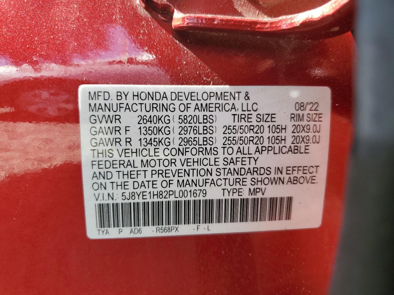 2023 ACURA MDX ADVANCE VIN:5J8YE1H82PL001679