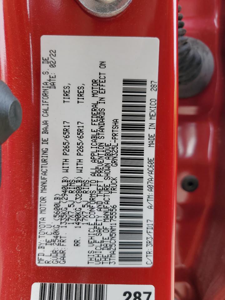 2022 TOYOTA TACOMA DOUBLE CAB VIN:3TMAZ5CN5NM175556