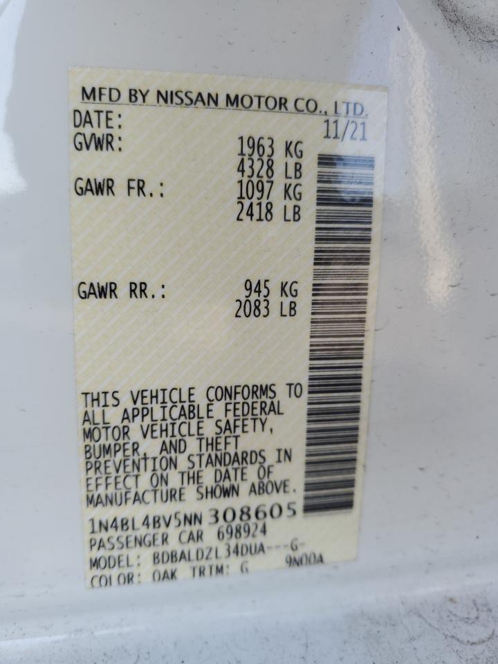 2022 NISSAN ALTIMA S VIN:1N4BL4BV5NN308605