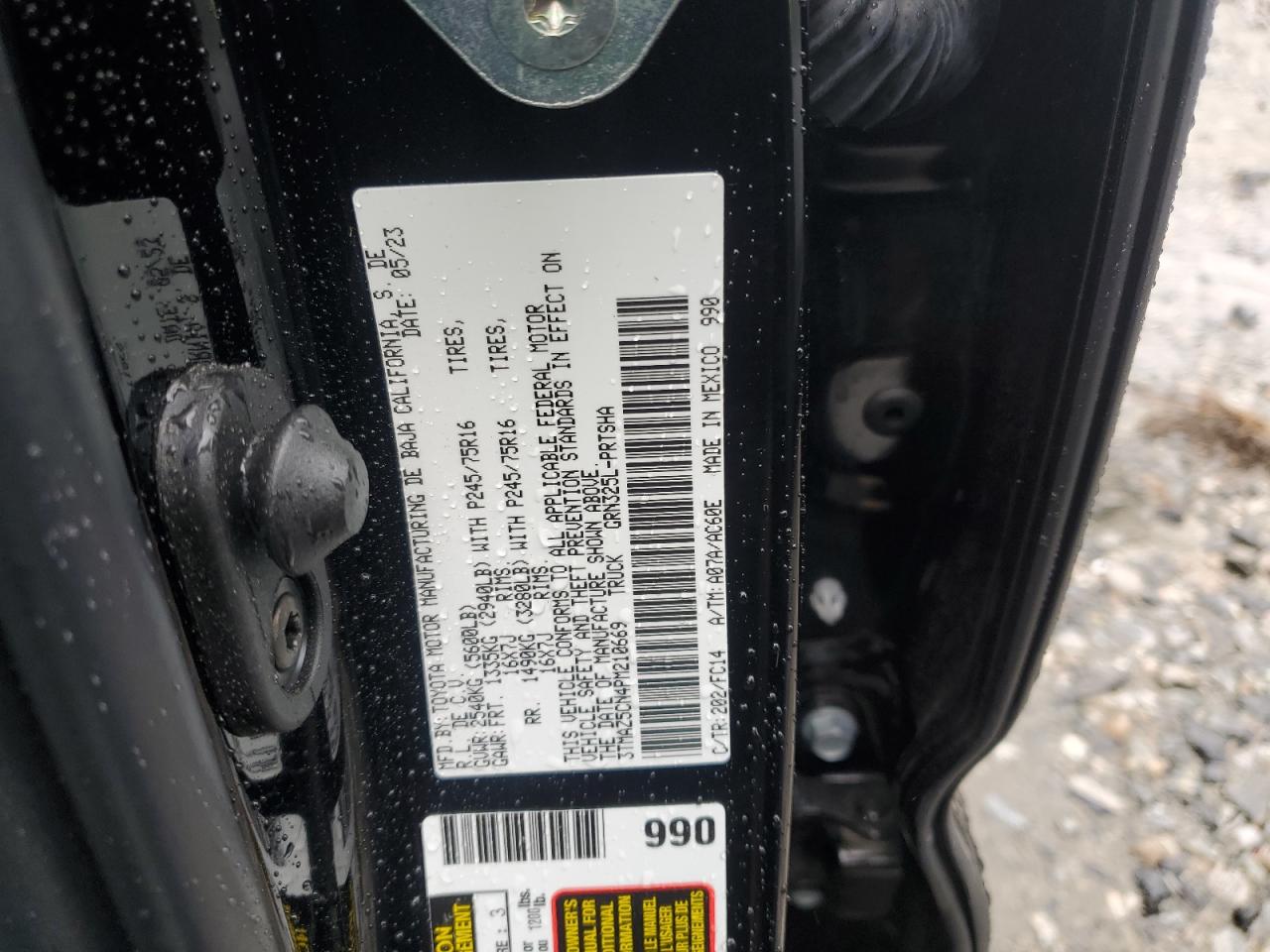 2023 TOYOTA TACOMA DOUBLE CAB VIN:3TMAZ5CN4PM210669